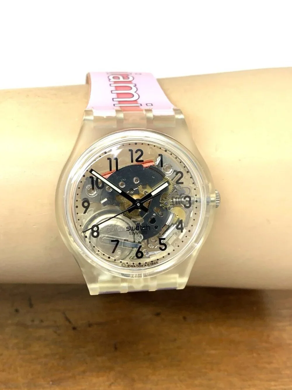 Swatch Unisex Watch GK209C Miami Swiss Quartz Pink Blue Rubber Vintage 1994 34mm